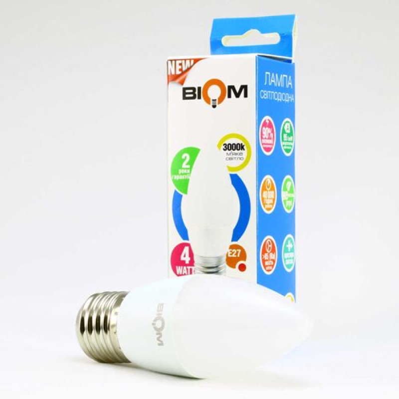 Светодиодная лампа Biom BT-547 C37 4W E27 3000К матовая