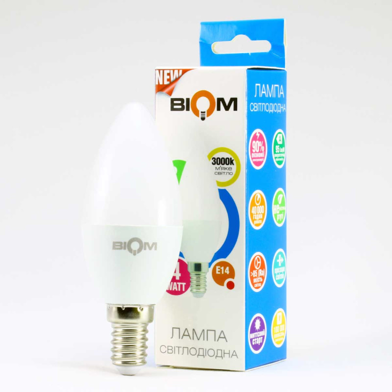 Светодиодная лампа Biom BT-549 C37 4W E14 3000К матовая