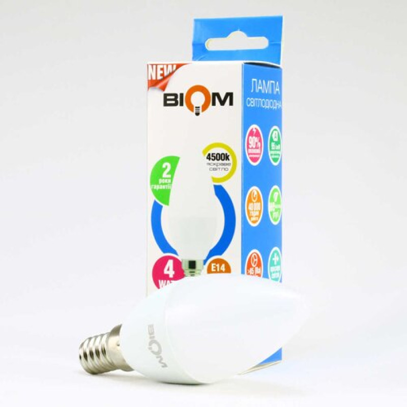 Светодиодная лампа Biom BT-550 C37 4W E14 4500К матовая