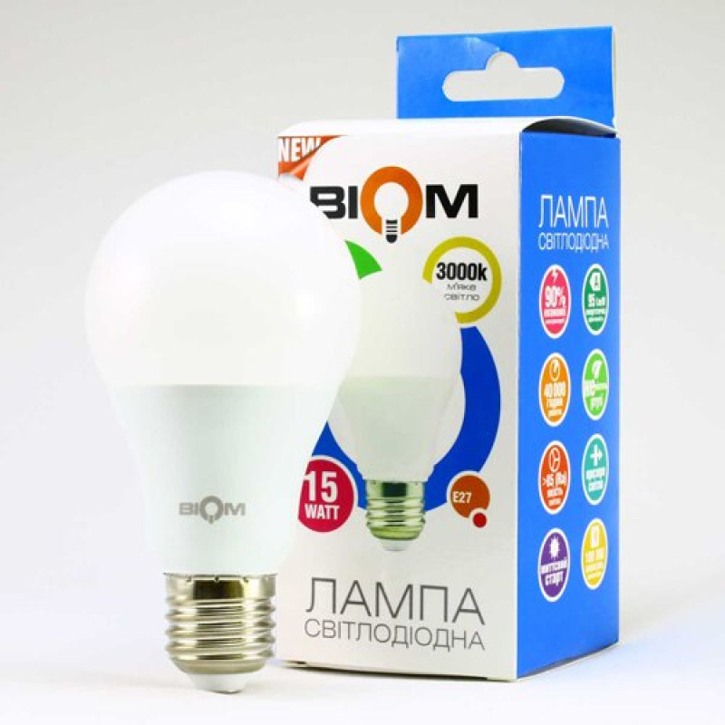 Светодиодная лампа Biom BT-515 A60 15W E27 3000К матовая