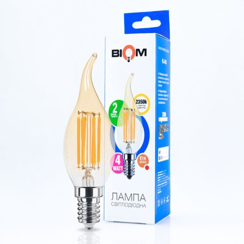 Светодиодная лампа Biom FL-415 C35 LT 4W E14 2530K Amber свеча на ветру