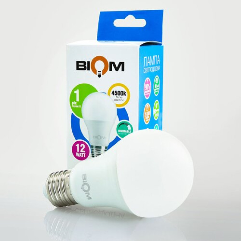 Светодиодная лампа Biom BT-532 A60 12W E27 4500К switch dimmable матовая