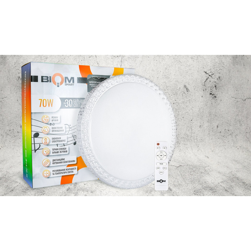 Світильник світлодіодний Biom SMART SML-R14-70-M 3000-6000K+ RGB 70Вт з д/у музичний BT APP
