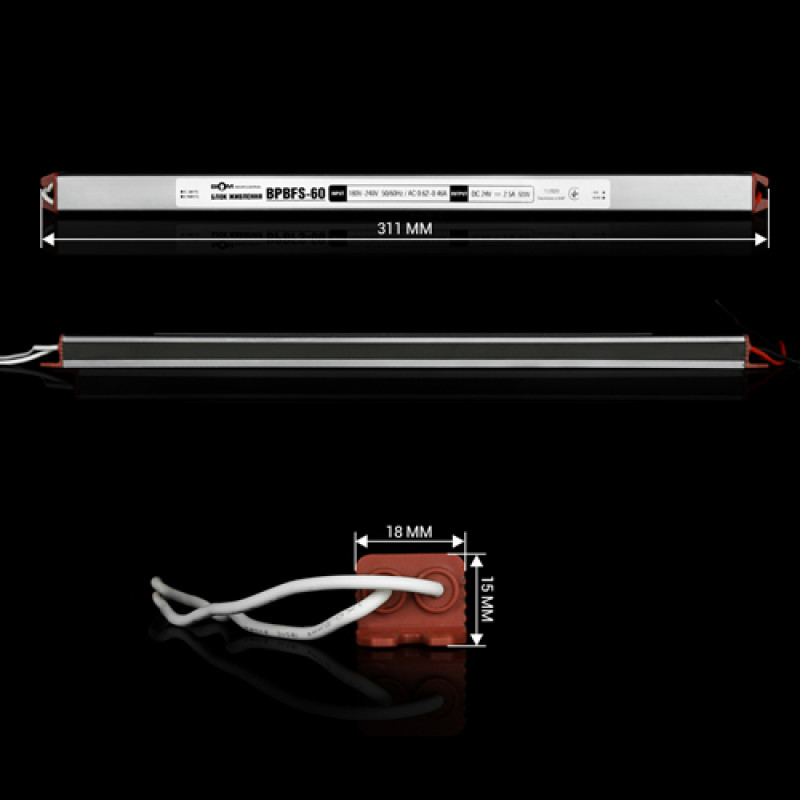 Герметичный блок питания BIOM Professional STICK 60W 24V 2.5A IP67 BPBFS‑60‑24